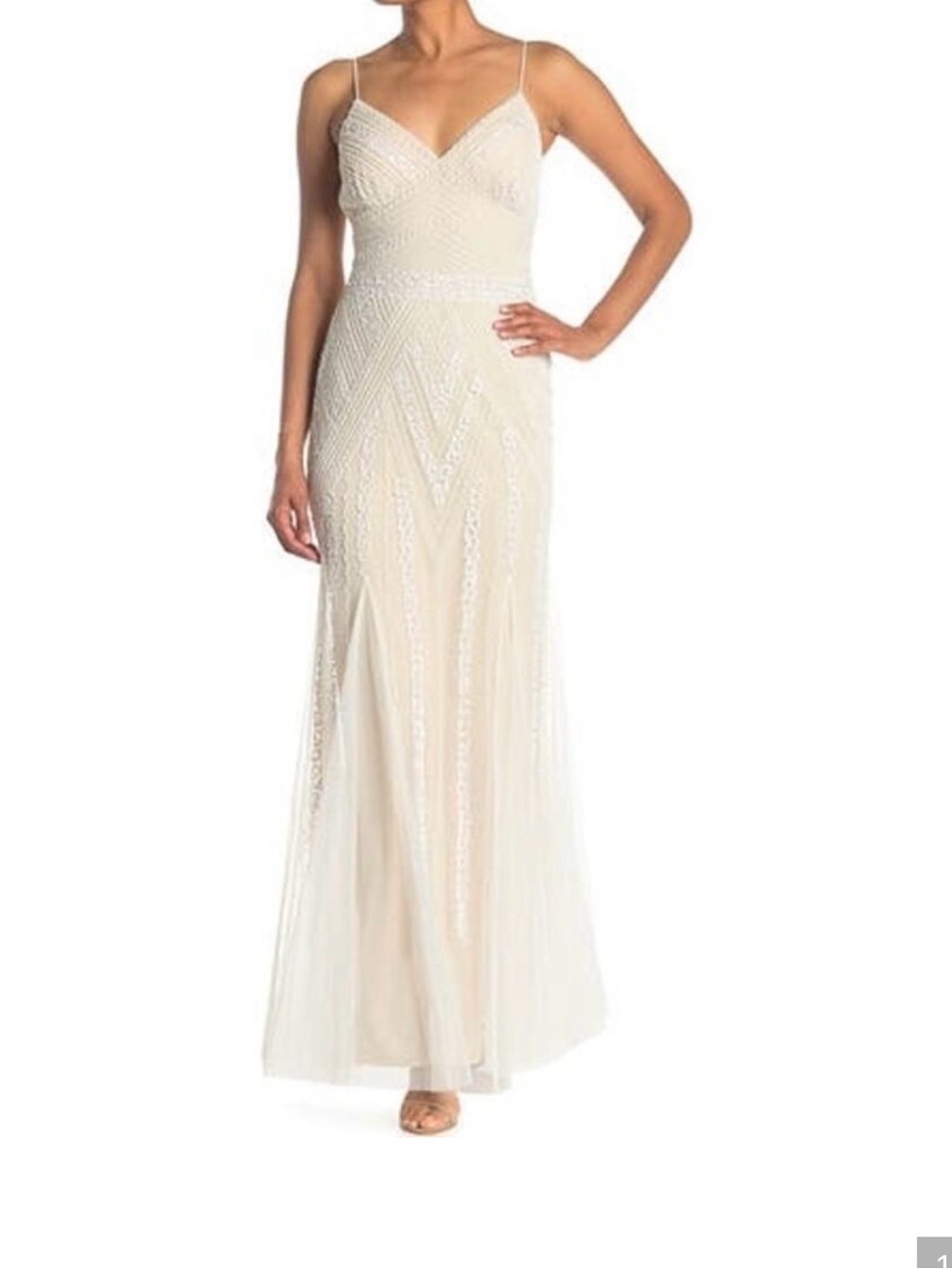New MARINA Ivory Sequin Beaded Dress